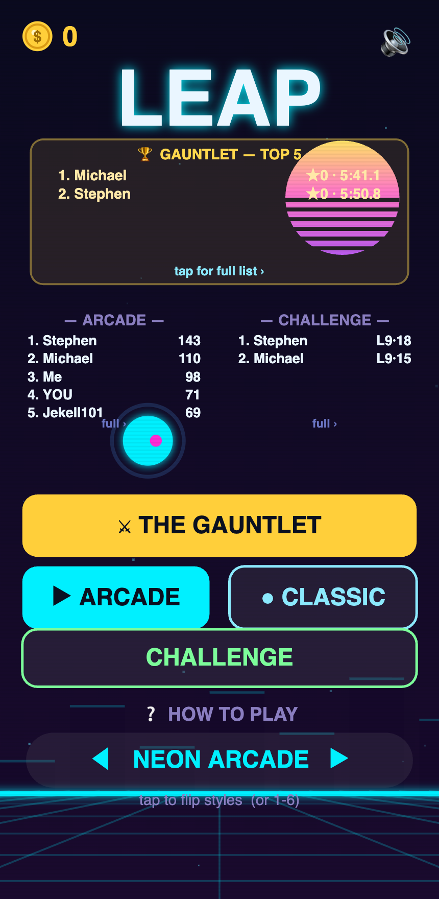 Worldwide leaderboards on the home screen